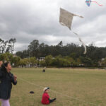 Noelia Rodríguez hace volar una cometa en el parque El Paraíso.