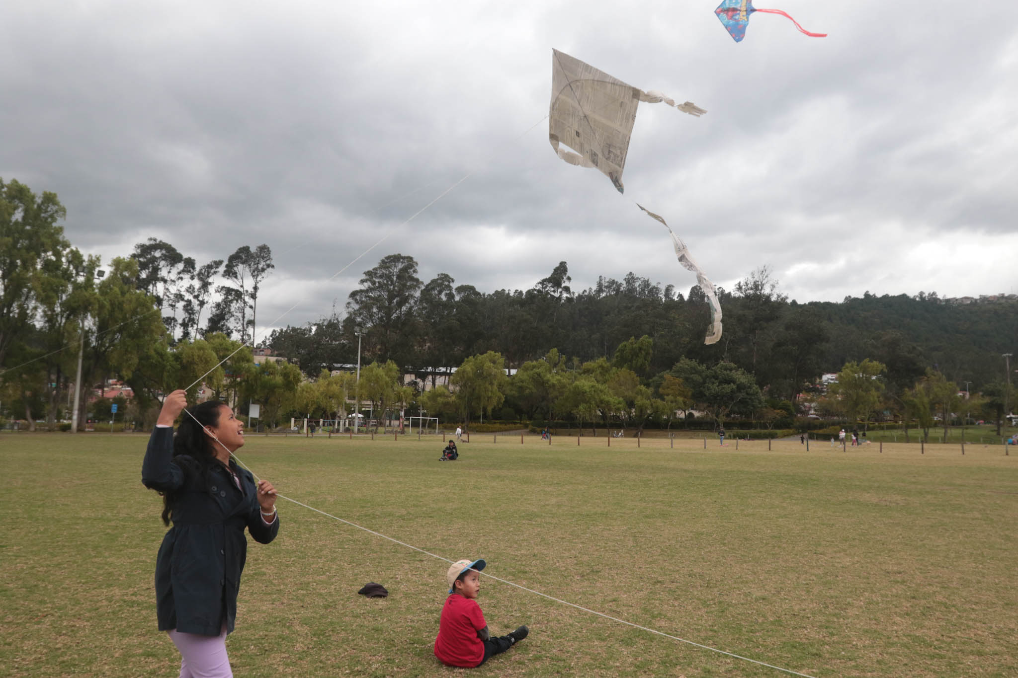 Noelia Rodríguez hace volar una cometa en el parque El Paraíso.