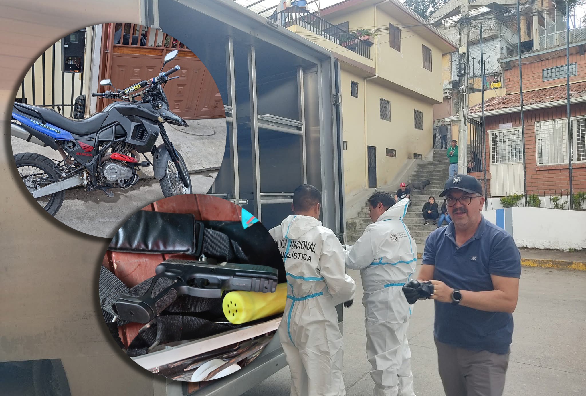 La motocicleta y el arma que habría usado el agresor habrían sido encontrados en la ciudadela El Rosal por parte de la Policía. /Policía Nacional